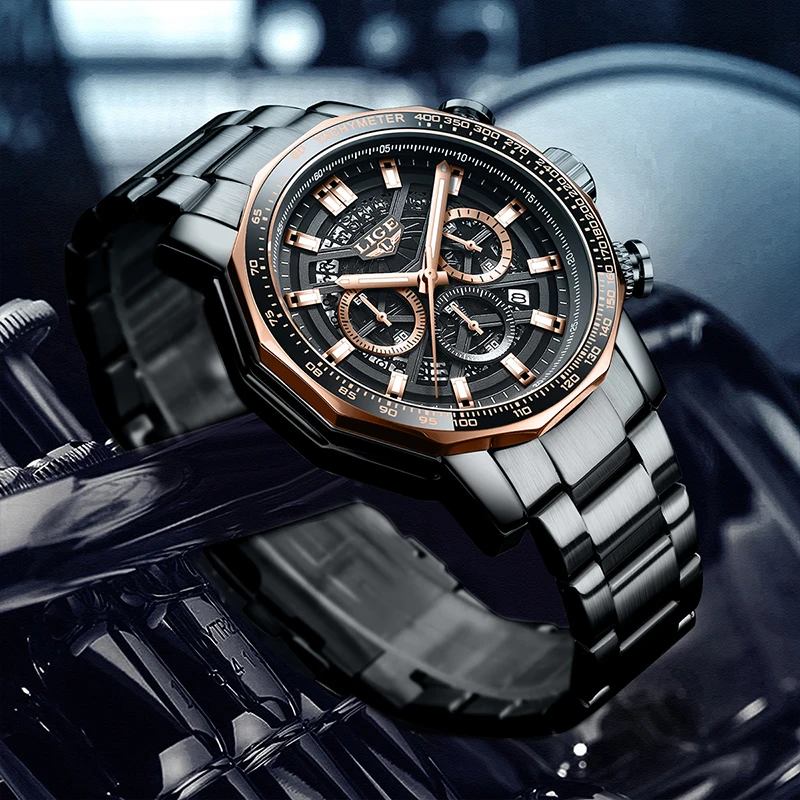 ساعات رجالية فاخرة جديدة للأعمال من TOP LIGE مقاومة للماء ساعة مضيئة من الفولاذ المقاوم للصدأ ساعات عصرية للرجال montres hommes + BOX