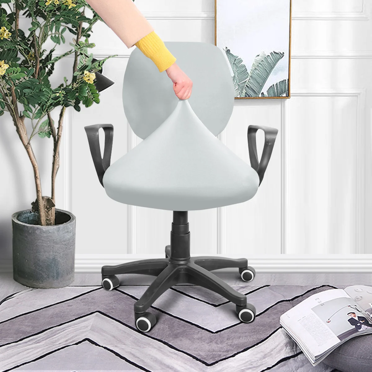 

Stretchy Chair Cover Elastic Protector Simple Case for Hotel Office Party Bright Color Removable Split Design Easy Wash
