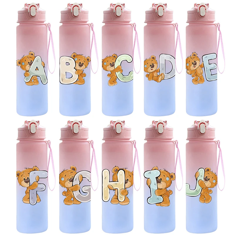 750ML Cartoon Letter Printed Lovely A-Z Water Bottle Large Capacity Drinking Cup Portable Outdoor Sports Water Cup Children Gift