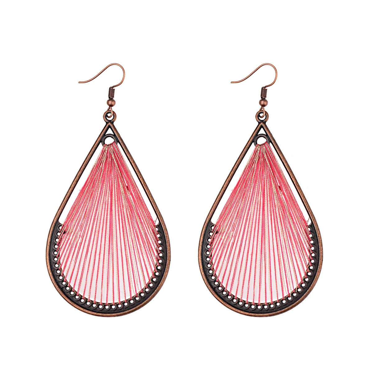Boho Multi-Style Handmade Thread Wrapped Earring for Women Fashion Rope Wrap Round Triangle Dangle Earrings Female Jewelry Gift image 3