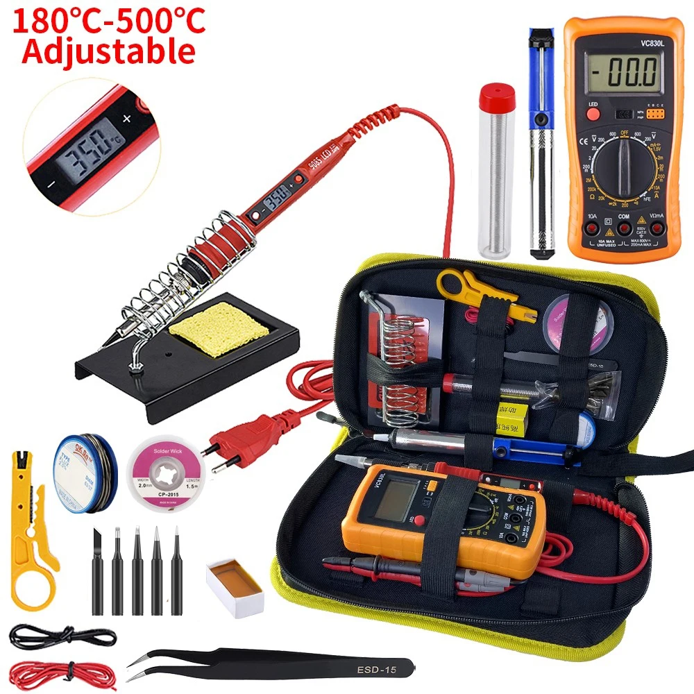 JCD 908S Zestaw lutownicy elektrycznej 80W 220V 110V Regulowana temperatura Narzędzie do naprawy spawania DIY LCD Multimetr cyfrowy