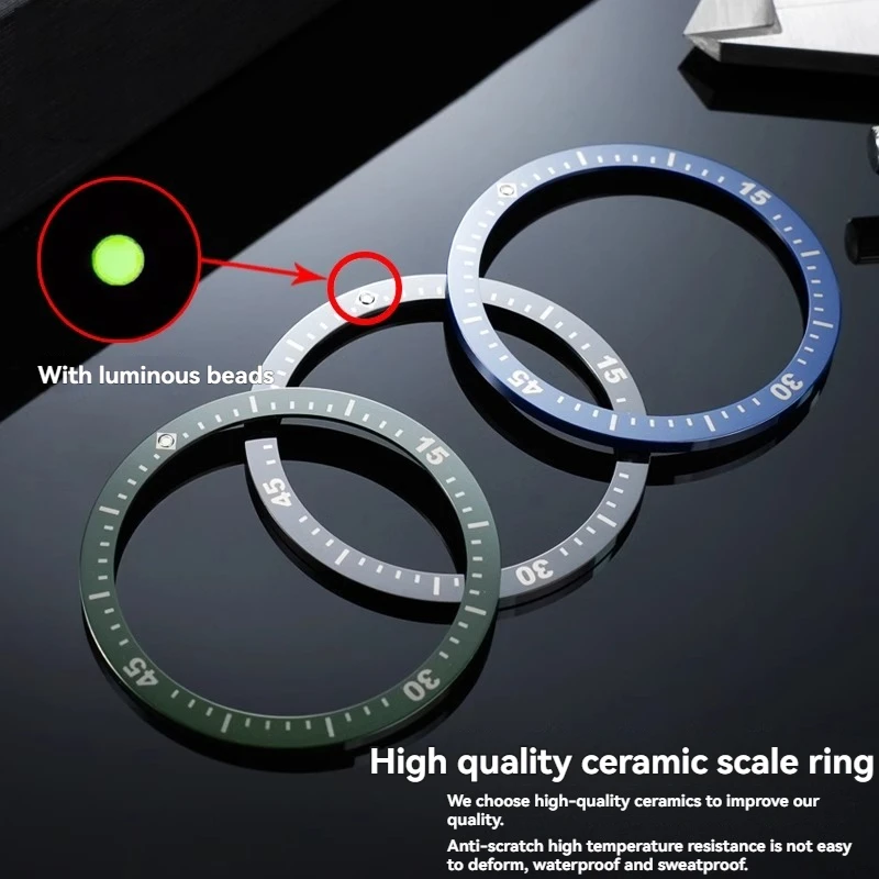 Anillo de luz nocturna con boca, anillo de escala de cerámica Premium para Blancpain 50 Fathoms 5000 5200, anillo de reloj con boca para esfera de 43mm, negro y azul