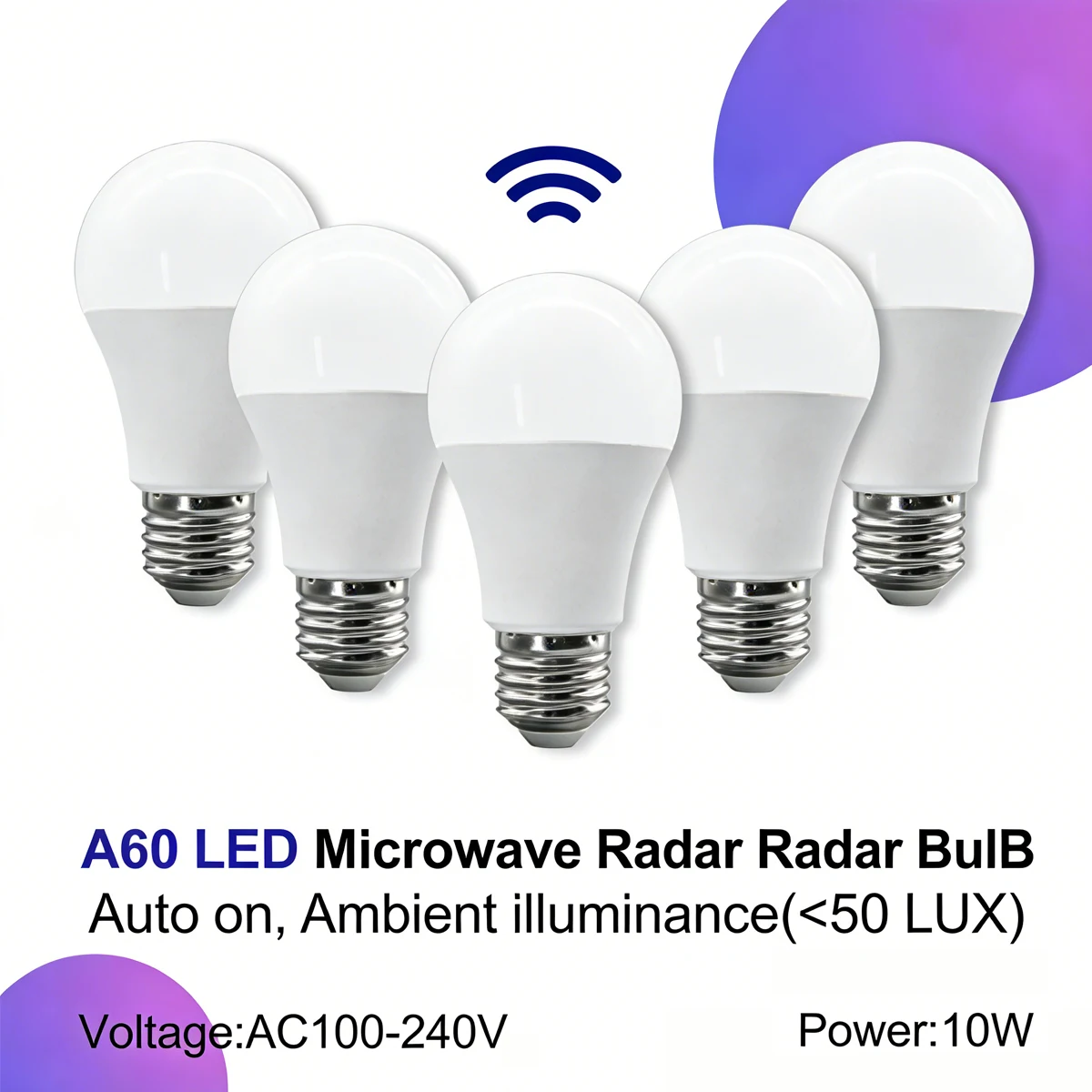 

10 шт. сенсорных ламп 220В 110В AC85-265В с радарным датчиком движения E27, интеллектуальные светильники для наружного освещения с датчиком присутствия человека