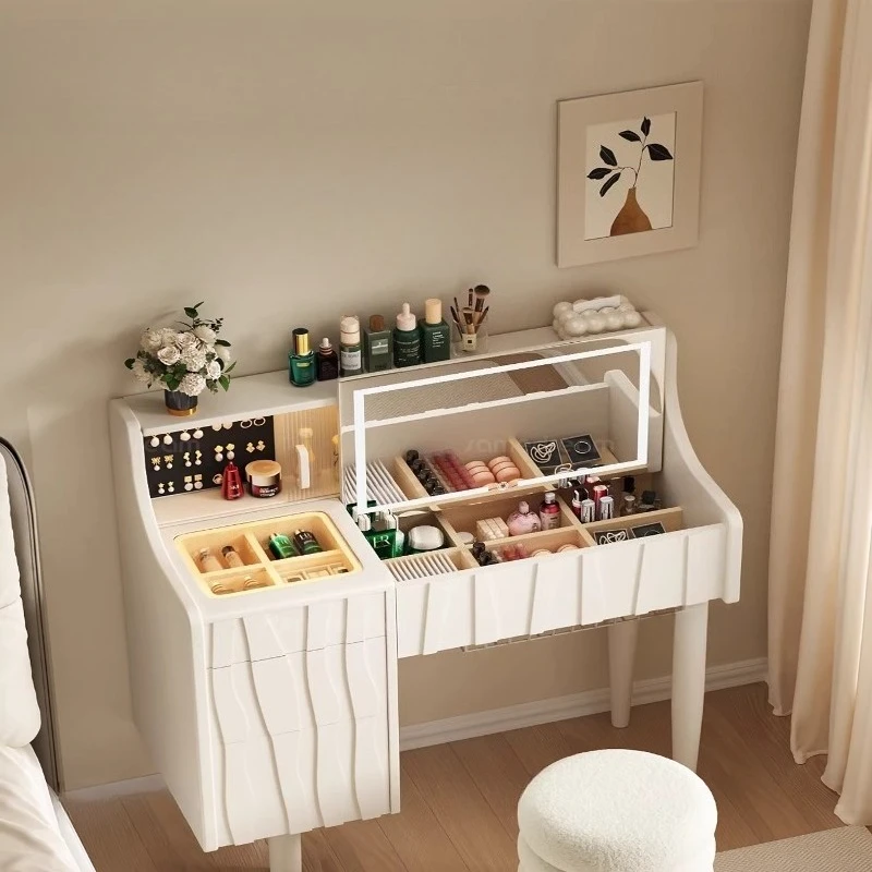 

Light Luxury Makeup Vanities All-solid Wood Flip-up Makeup Vanities Bedroom Cream Home FurnitureVanités De Maquillage ZY40SZT