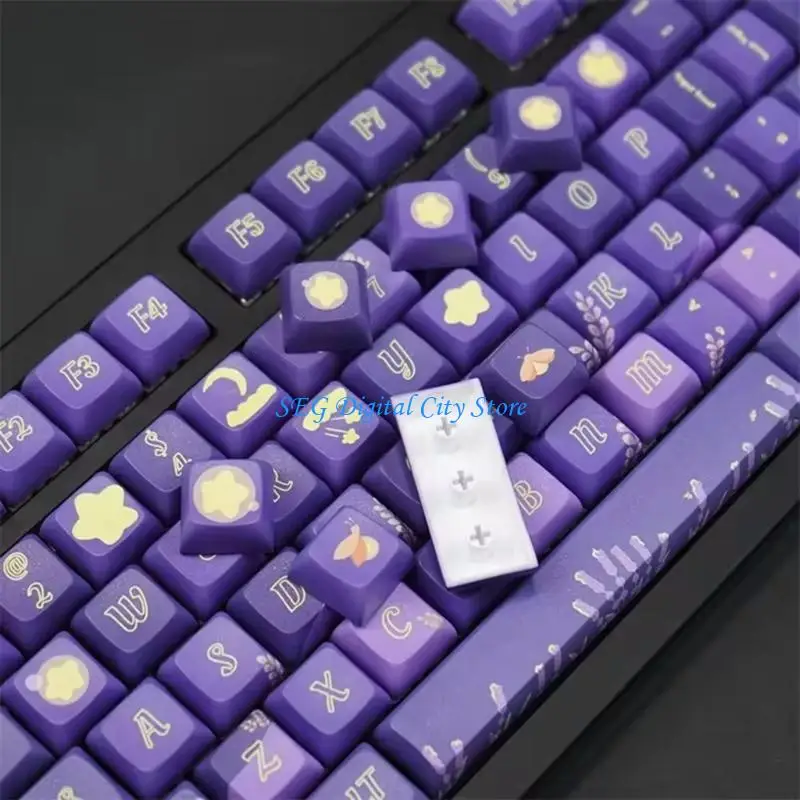 

U75B 127 Lavender Themed Keycap XDA Profile PBT Dye Sublimation Keycap Set for Customs Mechanical Keyboards