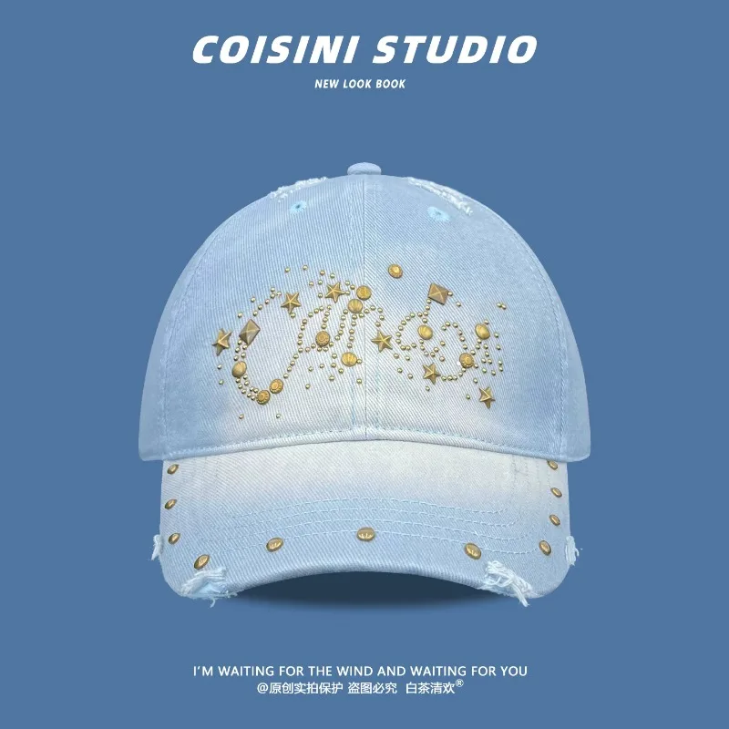 American Punk Style Retro Rivet Design Gradient Baseball Caps for Women Summer Autumn Travel Sunscreen Versatile Hip-hop Hats