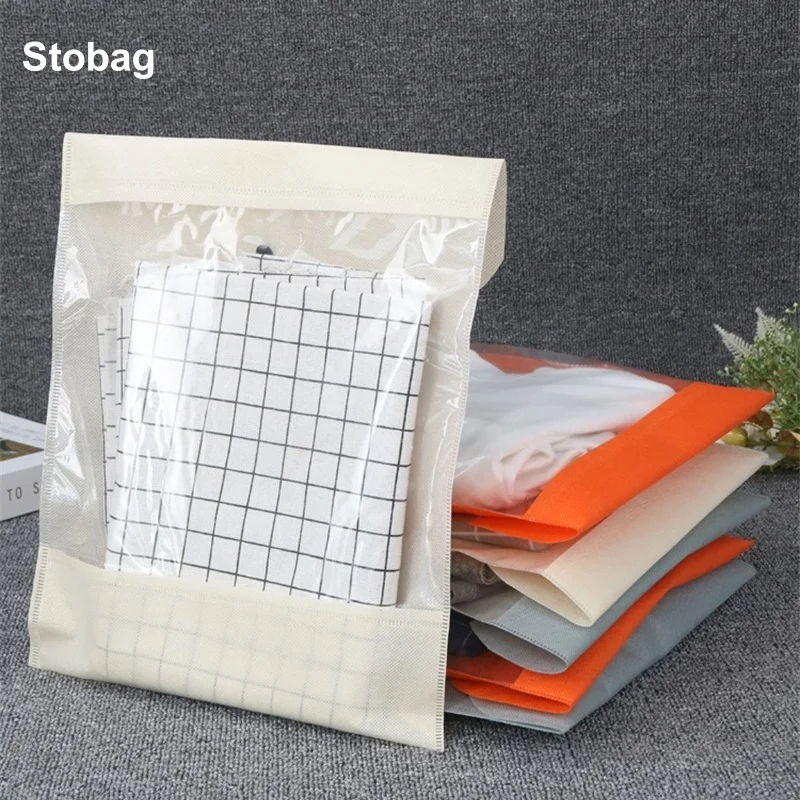 

StoBag 25pcs Non-woven Clothes Packaging Bag Dustproof Transparent Pouches Storage Reusable Travel Organizer Logo(Extra Fee)