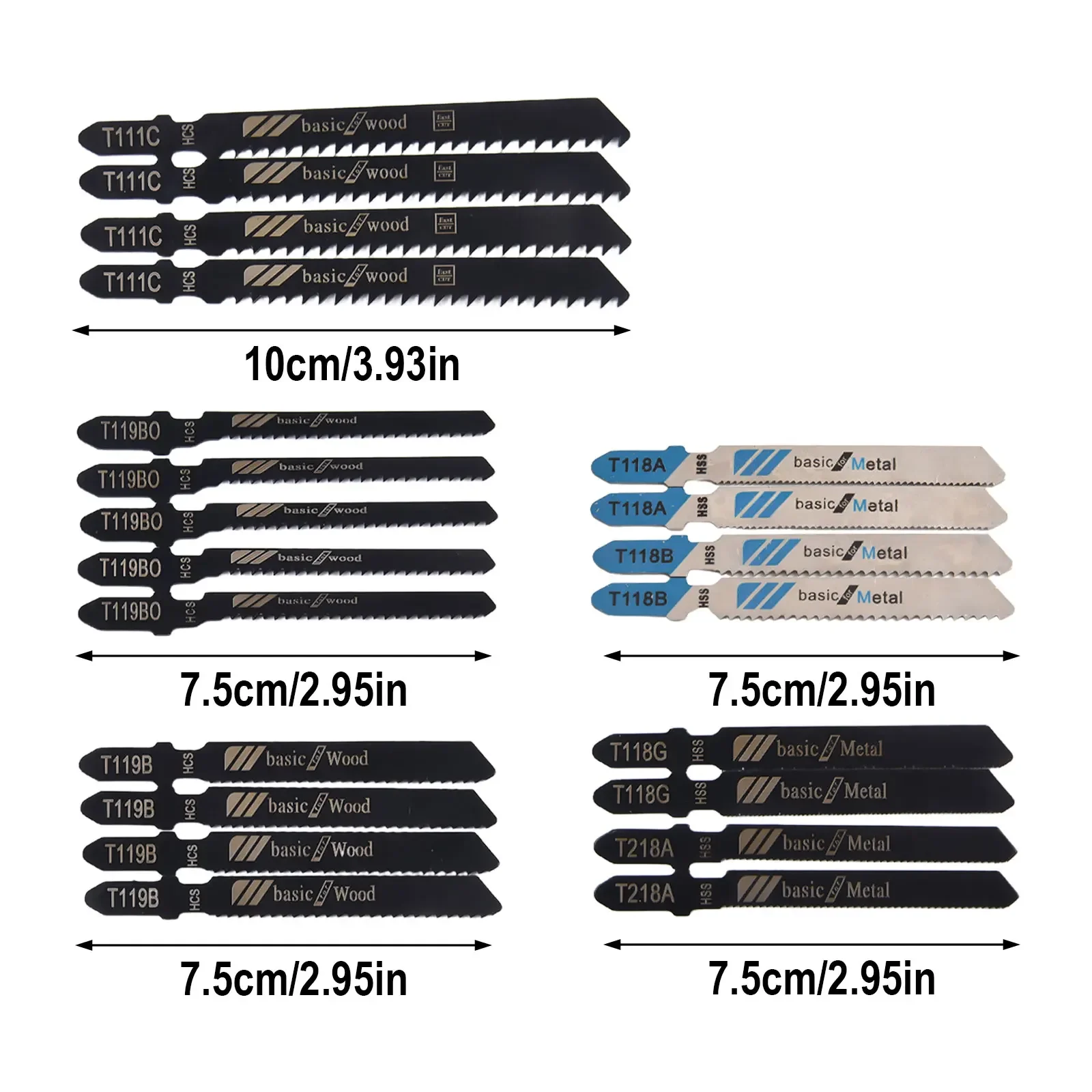 20pcs Set HCS/HSS Jig Saw Blades T-Shaft Jig Saw Blade Set For Metal/Wood/Plastic Cutting Multi-combination Jigsaw Blade Set