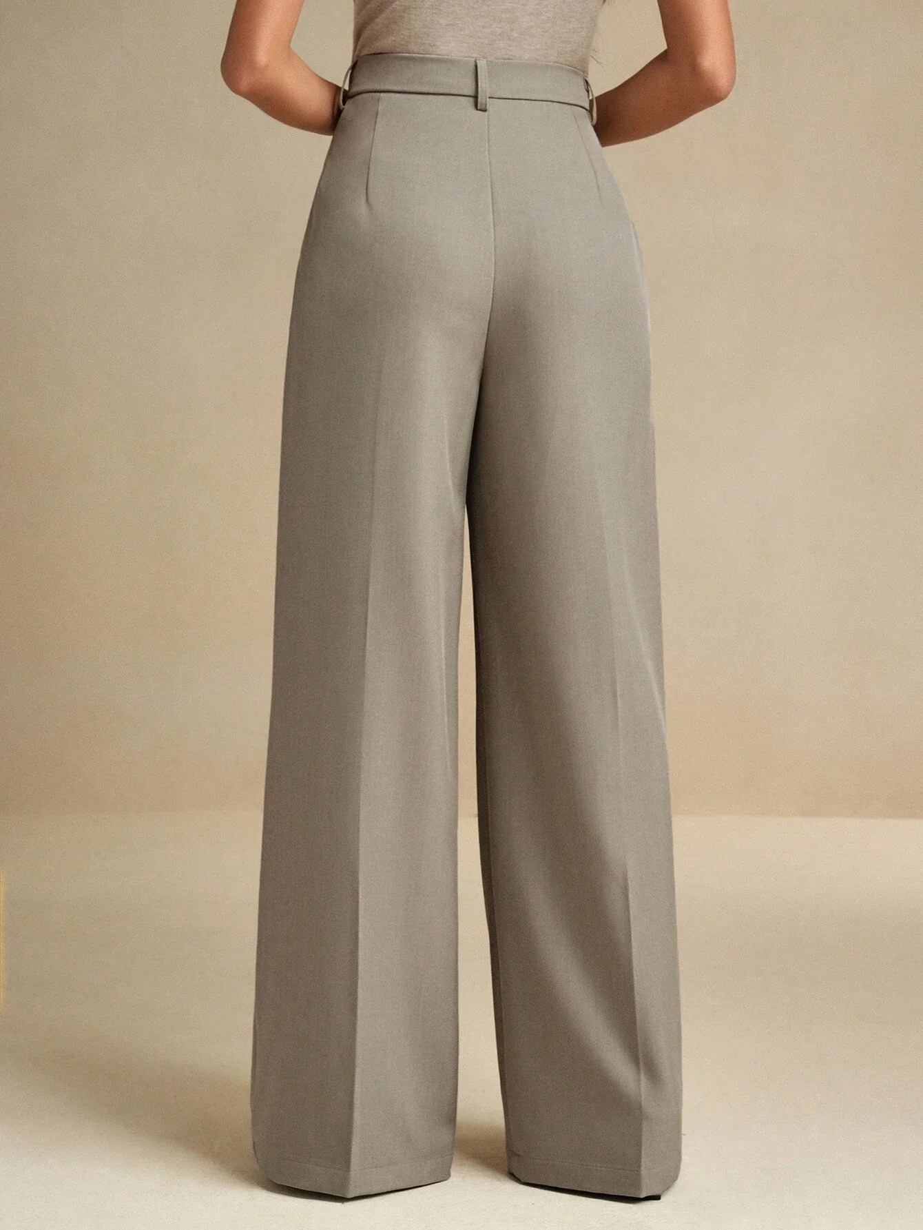 

Elegant Solid Color Pleated Wide Leg Office Pants For Women