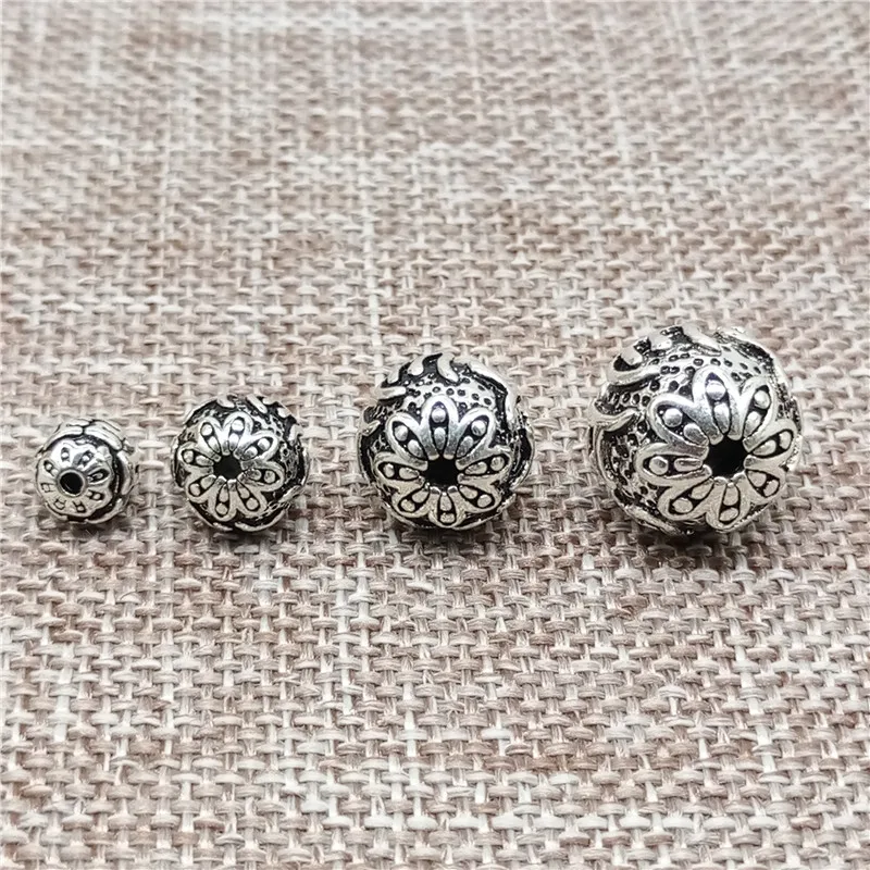 925 فضة Om ماني بادمي هوم كرة مستديرة الخرز ل البوذية البوذية سوار قلادة 6 مللي متر 8 مللي متر 10 مللي متر 12 مللي متر