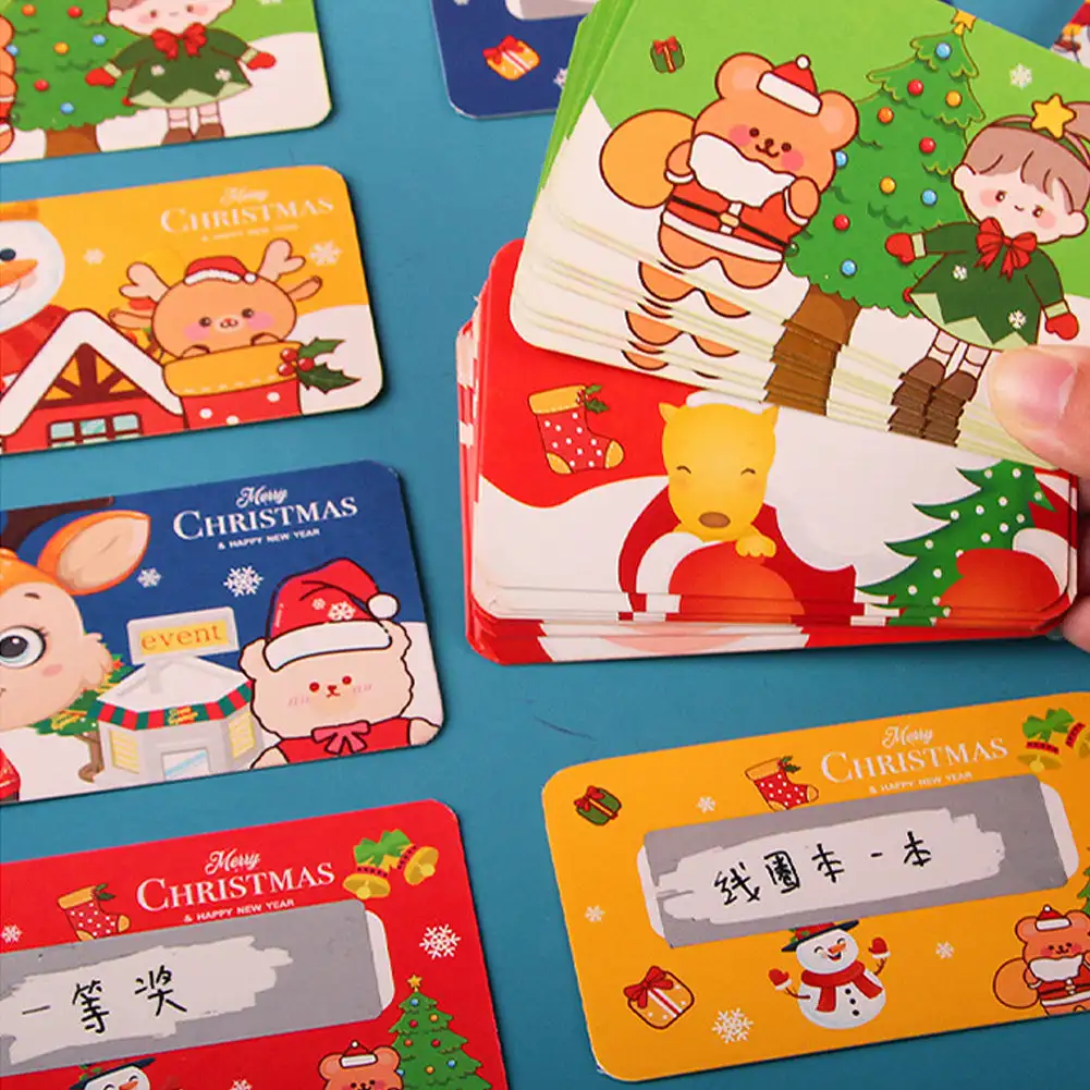 20Pcs Cartoon Christmas Scratch Cards Creative DIY Lucky Scratch Reward Self-made Handwritten Lottery Sticker Kids Party Card