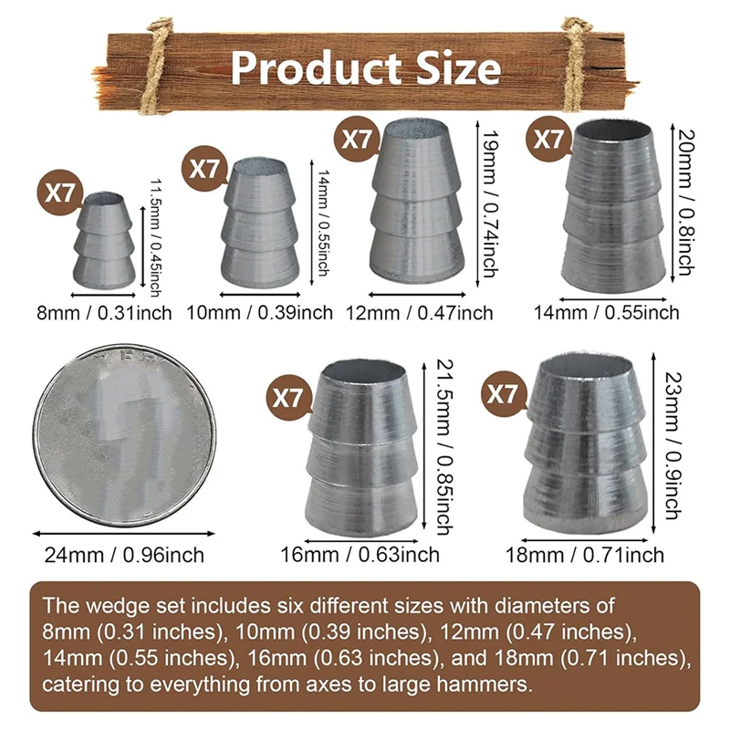 AT21-42PCS تمديد جولة الفأس مقبض إسفين السلامة المعدنية إسفين المطرقة مقبض أسافين الصلب إسفين (6 أحجام)