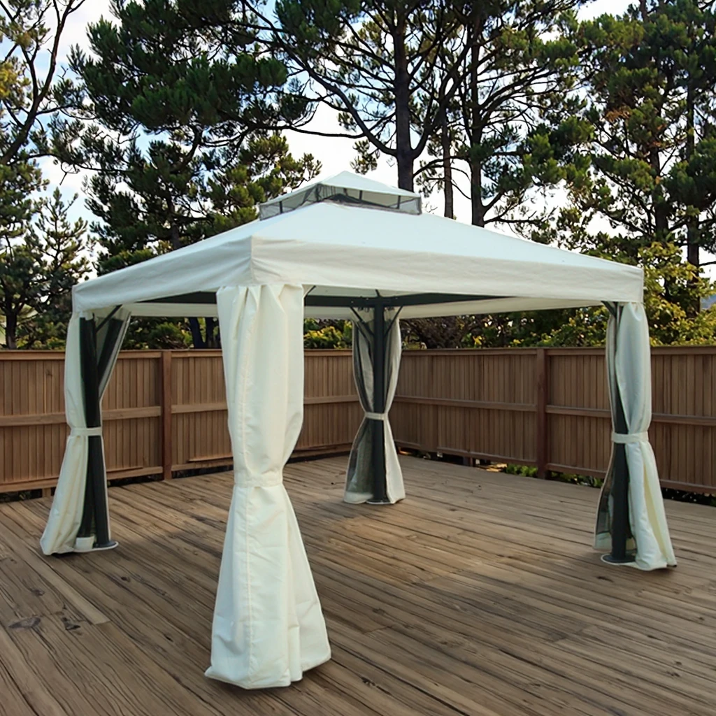 3X3M Outdoor Party Event Aluminum Garden Rome Mesh Gazebo Shelter Double Canopy Roof Netting Sidewall Balcony Powder Coated