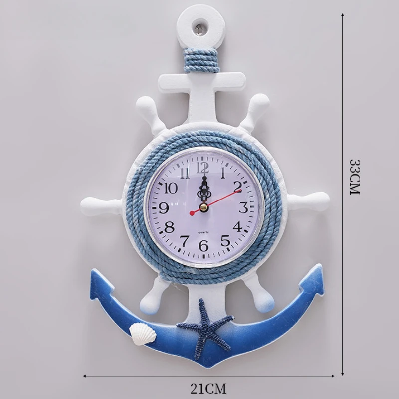 Mediterranean Style Blue White Ship Rudder Anchor Creative Personality Wall Clock Electronic Watch Decoration Navigation Clock