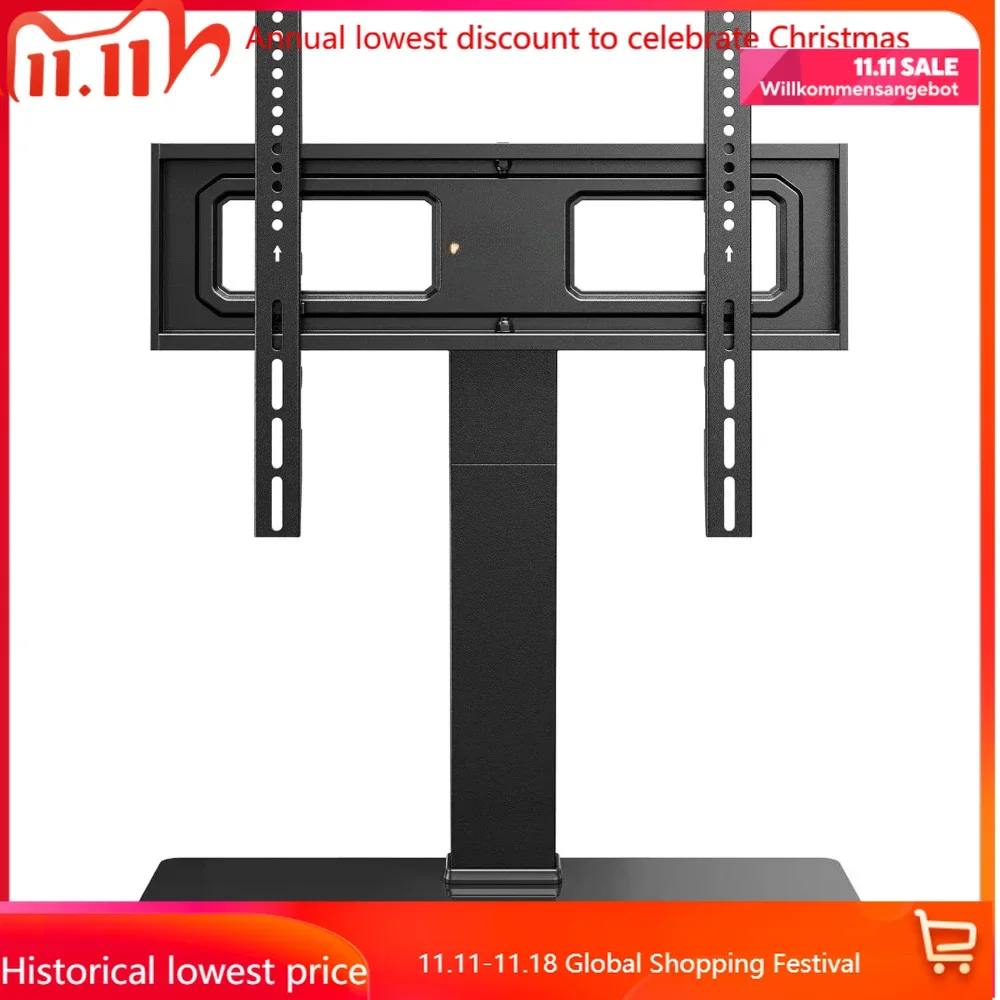 Universal Swivel TV Stand for 32–70 inch TVs, Height Adjustable Table Top TV Stand Mount with Tilt, Tempered Glass Base, Holds