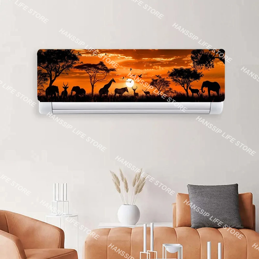 Watercolor Sunset Animals Mural Hanging Air Conditioner Sticker Animals and Ecology Mural Air Conditioning Wrapping Cover Decals