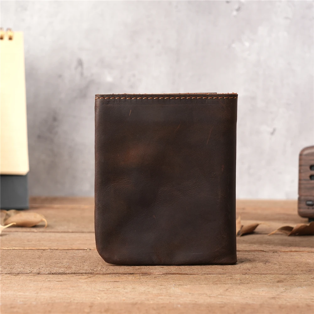 

Rfid Blocking Card Holder Genuine Leather Short Wallet Men with Coin Pocket Wallet Crazy Horse Leather Purse for Men