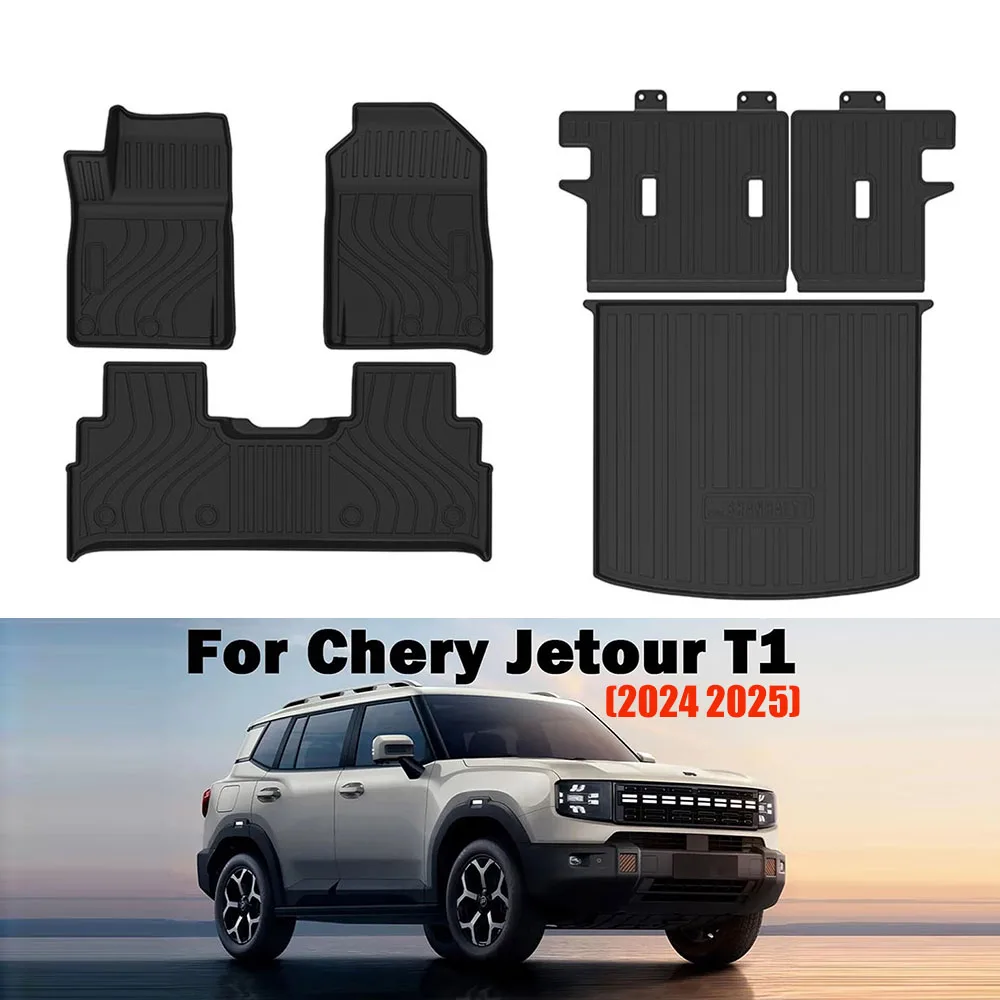 

For Chery Jetour T1 2024-2025 LHD TPE 3D Floor Mats All Weather Front Rear Cargo Liner Trunk Mat Waterproof Anti-Slip Foot Pads