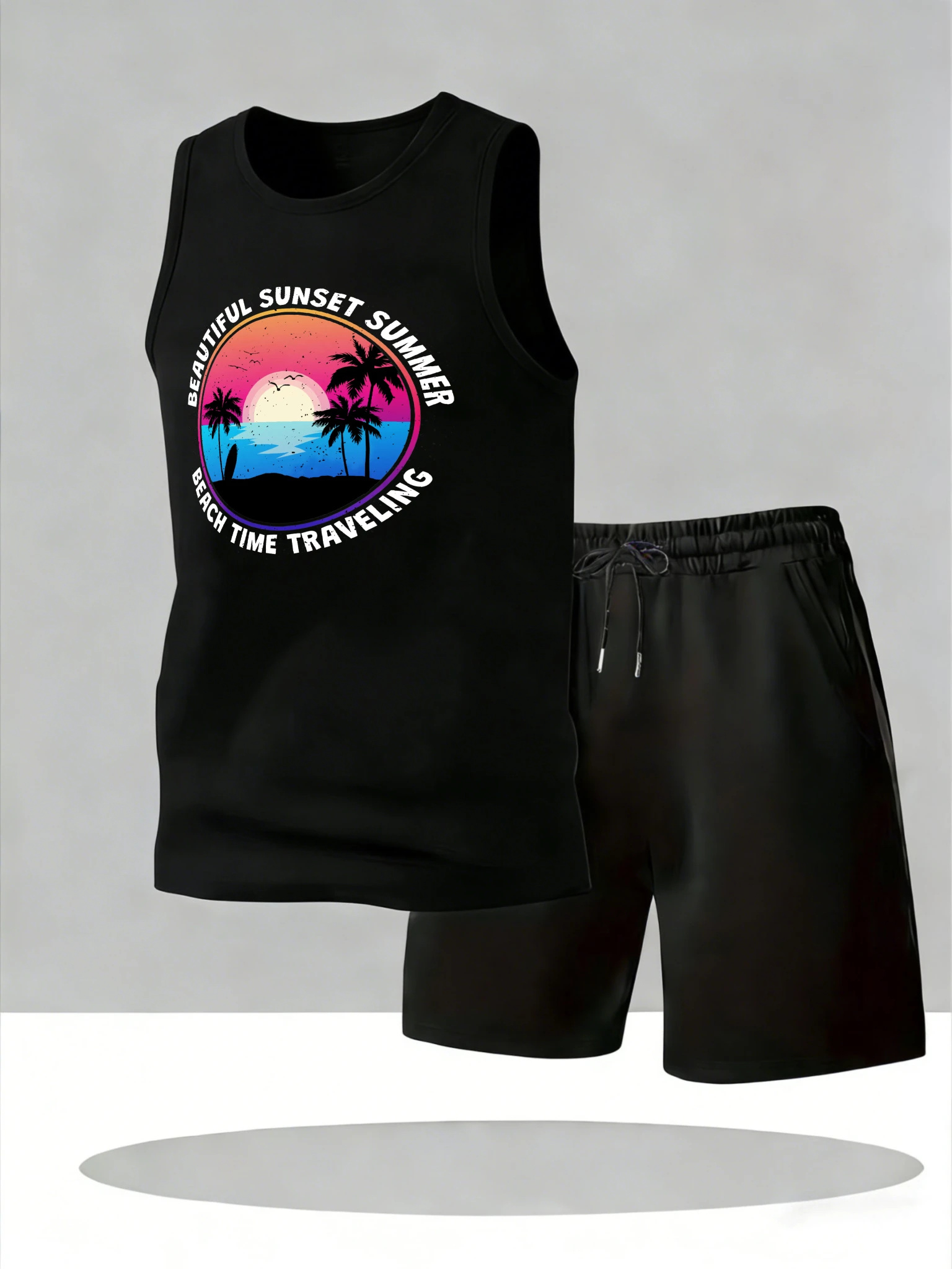 

Men's Tank Top Sets 2026 Summer Quick drying running men's suits oversize sports Y2k tracksuits beach Breathable crewneck