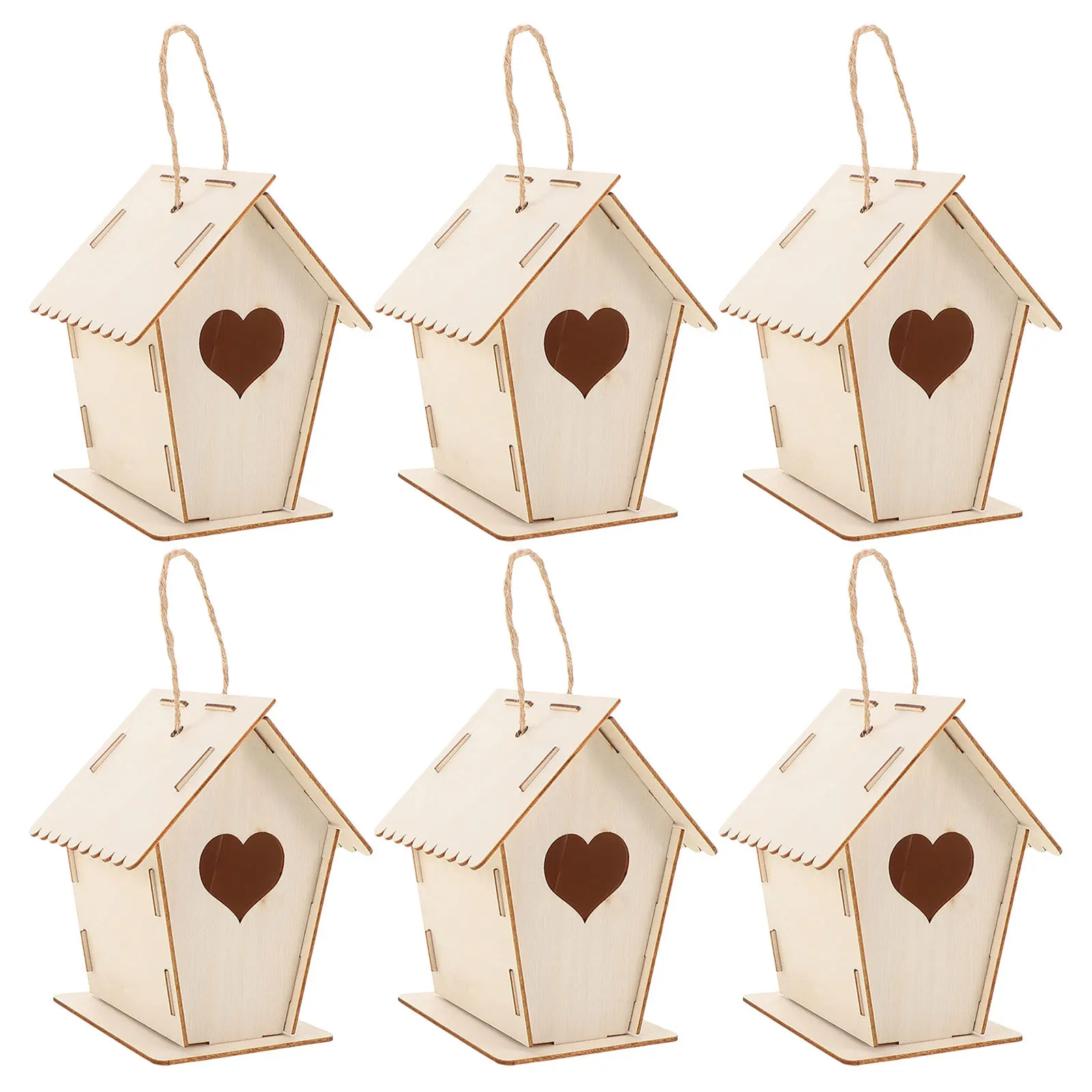 

6Pcs Kids Birdhouse Craft Unfinished Wood DIY Paintable Bird Houses for Outdoor Hanging Decor Family Project Craft Bird Houses