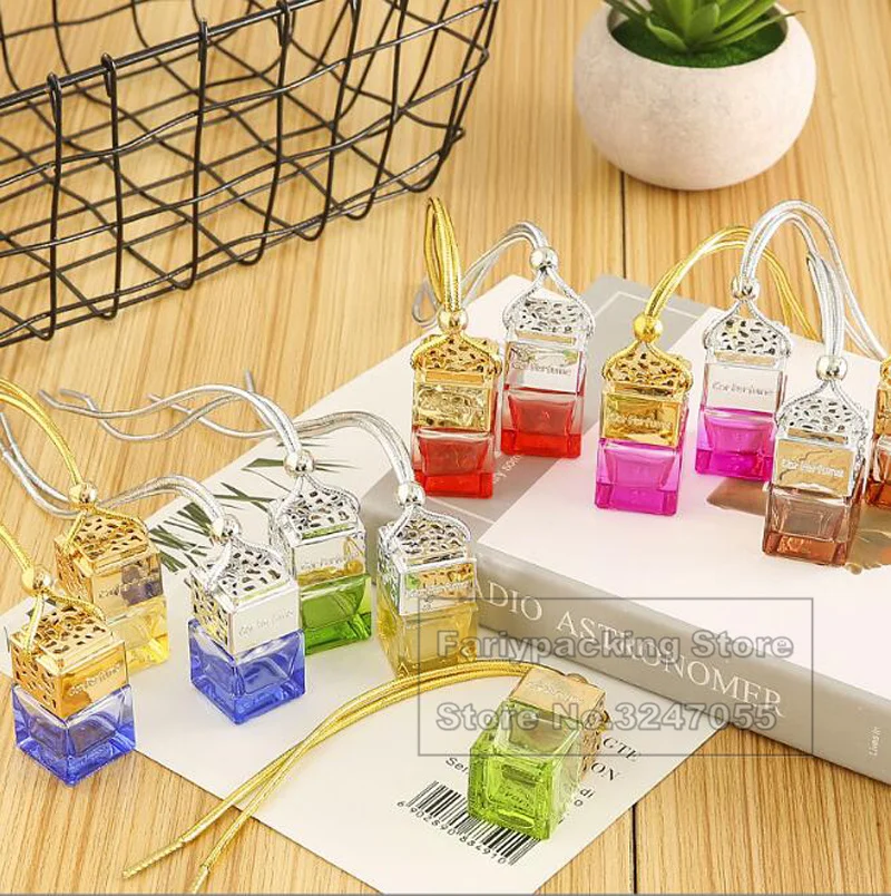 

50pcs/lot Top Grade Car Hang Pendants, Empty Car Perfume Refillable Glass Bottle, Vial DIY Colored Essential Oil Storage Bottle