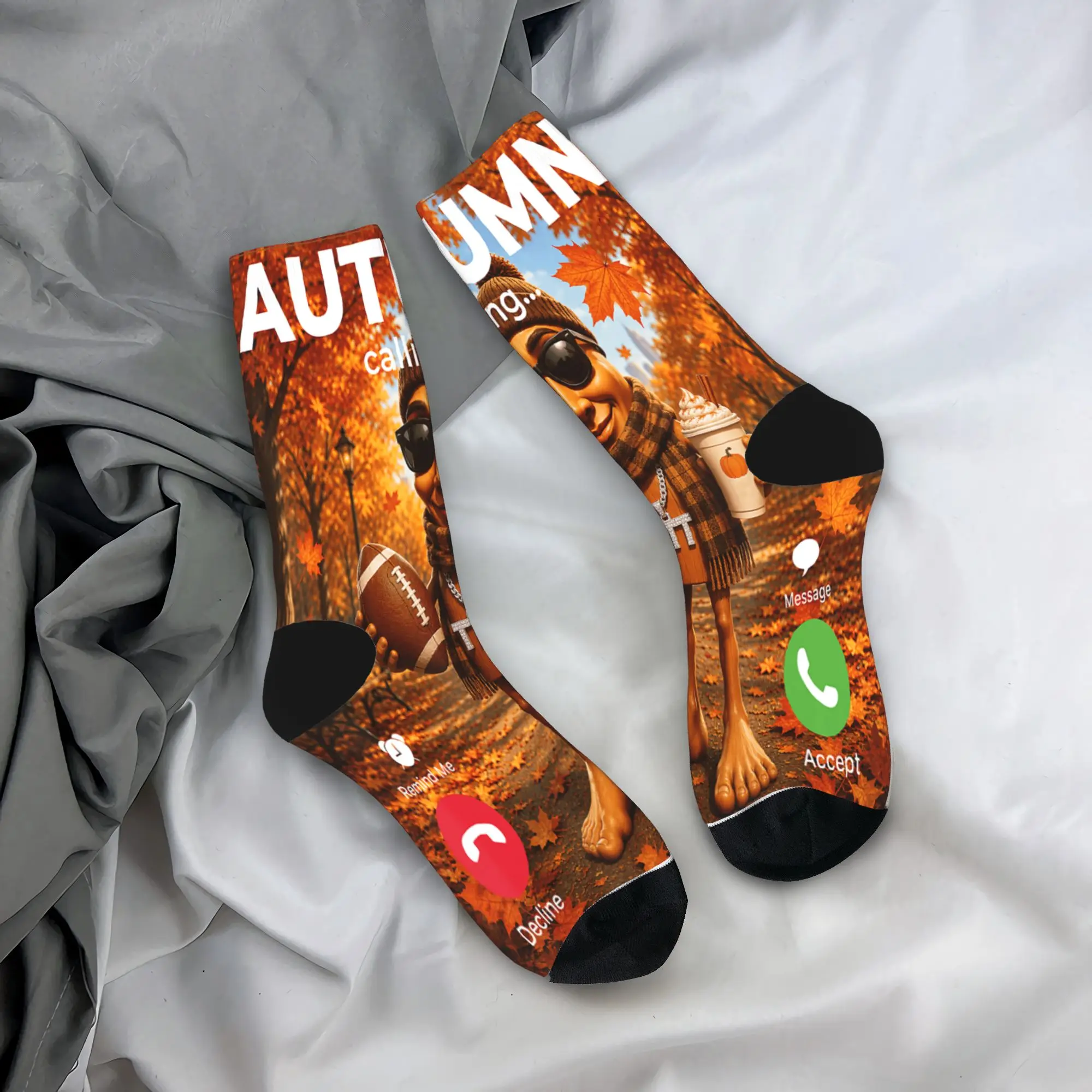 Sweater Weather Football Pumpkin Spice Cozy Fall Tung Sahur Socks Autumn  Stockings Retro Men Socks Custom Outdoor Sports Socks