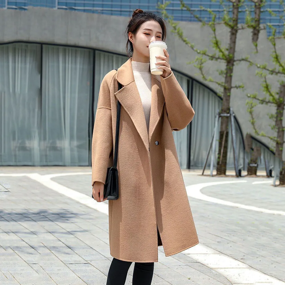 Woolen Coat Women's Long Section 2024 New Cocoon Slim H-Style Autumn And Winter Fashion Slim Woolen Coat Female Tide