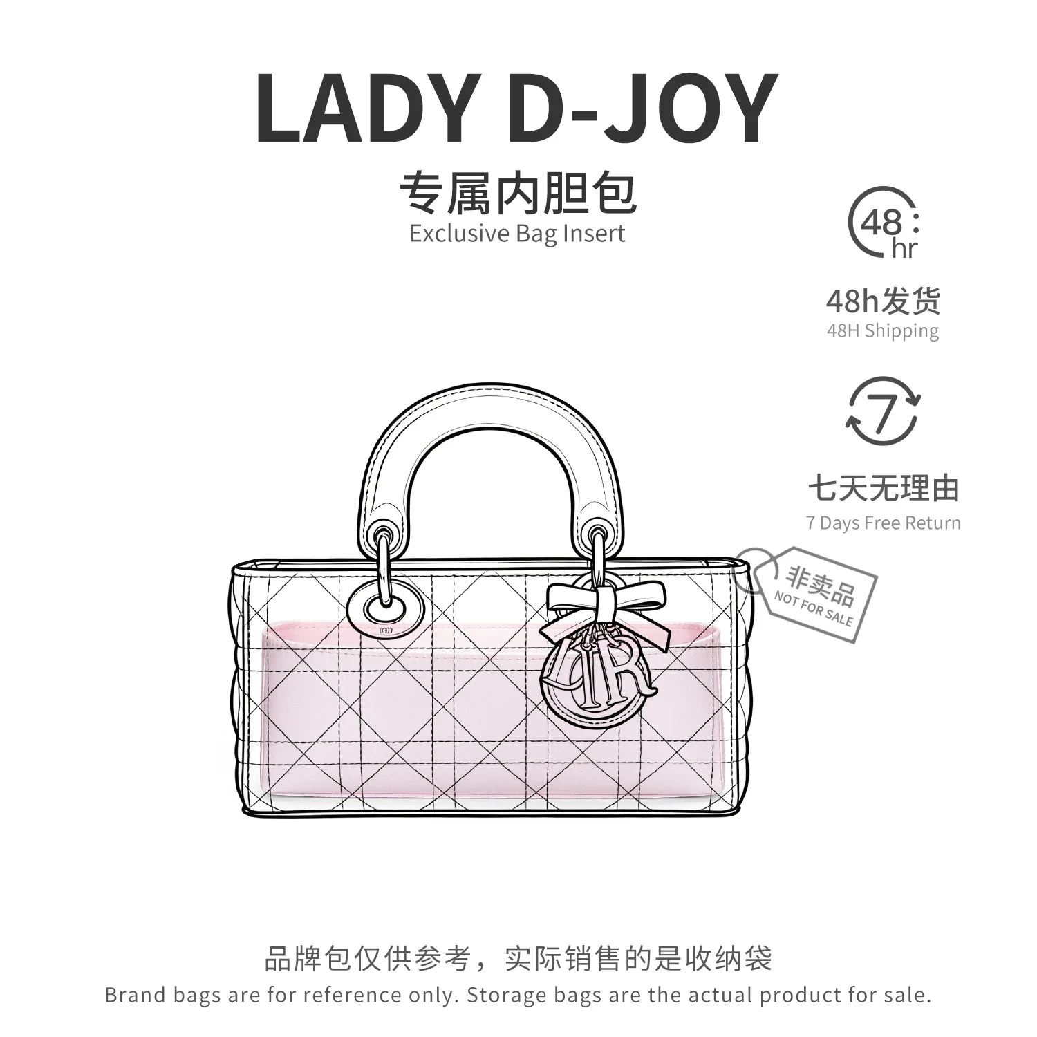 Bolsa organizadora para dior lady d-joy, bolsa de acetato de cetim, armazenamento de cosméticos, forro, suporte interno