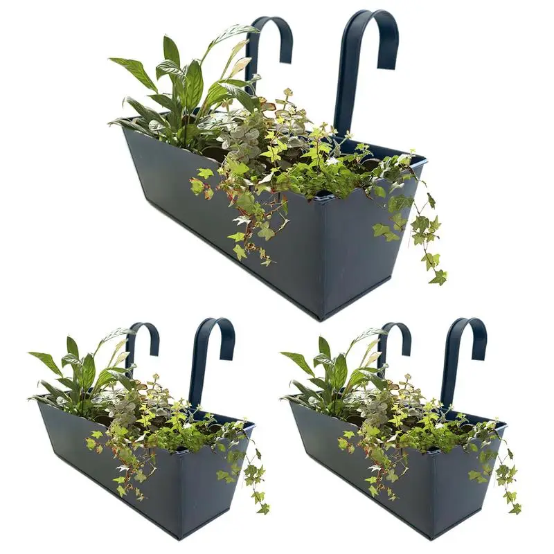 Railing Planter For Outdoor Plants 3X Metal Plant Holder With Hooks Porch Decor Fence Garden Gardening Containers For Outside