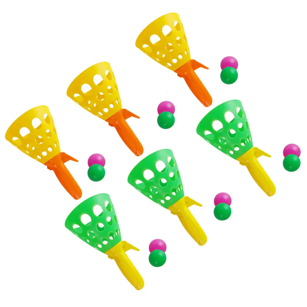 1-セット弾性ボールランチキャッチゲームプラスチック屋外子供用ボールトスセット-6-ラケット-12-ボールコーディネーションハンド