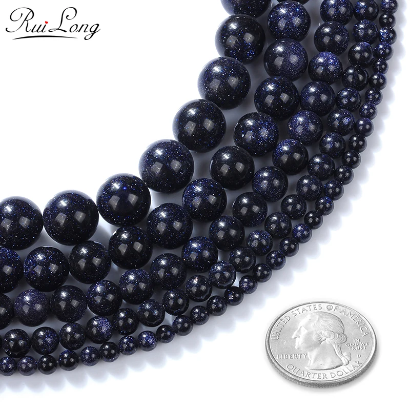 2/3/4/6/8/10/12/14mm Natural Smooth Blue Sandstone Bead Gemstone Round Spacer Loose Stone Beads for Jewelry Making 15