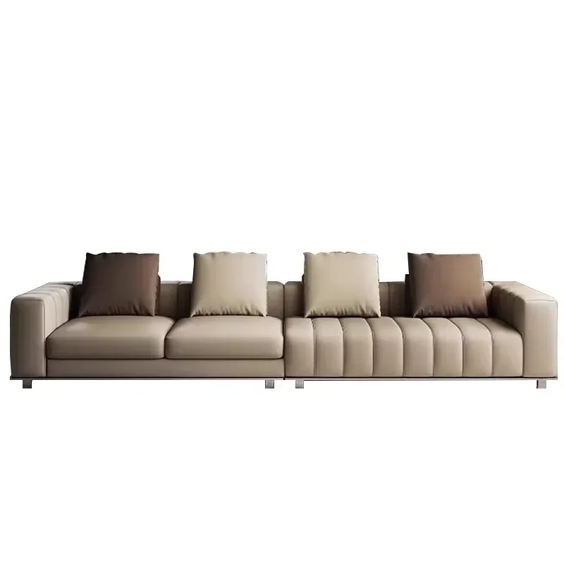 Italian Light Luxury Simple Piano Key Combination Sofa Set Top Grain Leather Corner Large Flat Villa Living Room