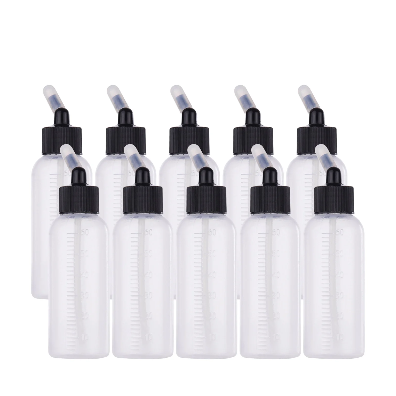 10pcs 65ml Bottle Jars Dual Action Siphon Feed 4pcs Funnel Scale Line Rubber Caps Compatible with Iwata Badger Paasche Master