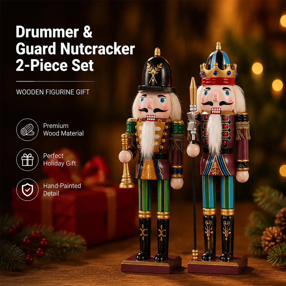 30CM Weihnachten Nussknacker Soldat Puppe Holz Vintage Puppe Kreative Handwerk Geschenk Weihnachten Dekorationen Hause Ornament – Detail 10