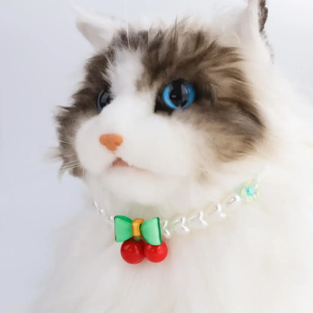 Diy Cute Luxury Pet Collar Pet Cat Dog Collar Cat Necklace Adorable Plastic Strawberry Cherry Kitten Pearl Necklace cat necklace