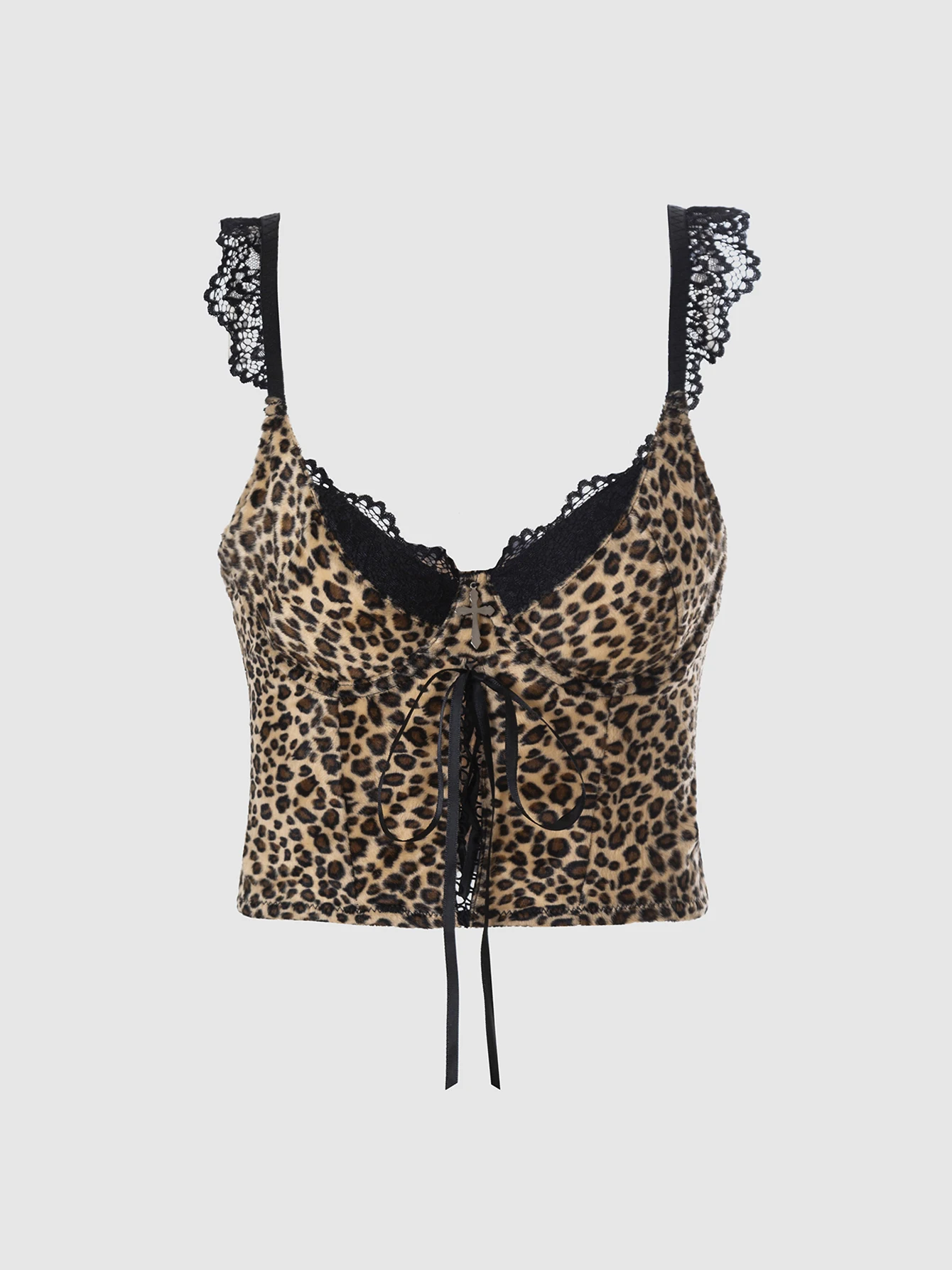 【Spicy Girl Style】Retro Sexy Leopard Print Lace Straps Adjustable Shoulder Strap  Gothic Cross Decorations