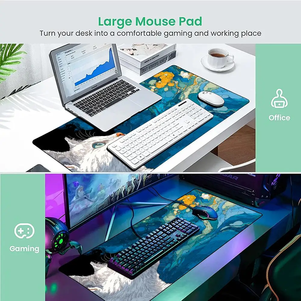 لوحة ماوس أنيمي على شكل قطة بيضاء من الفن التجريدي، لوحة ألعاب مكتبية، ملحقات الكمبيوتر، لوحة مفاتيح، وسادات ماوس الكمبيوتر، سجادة مكتب #6