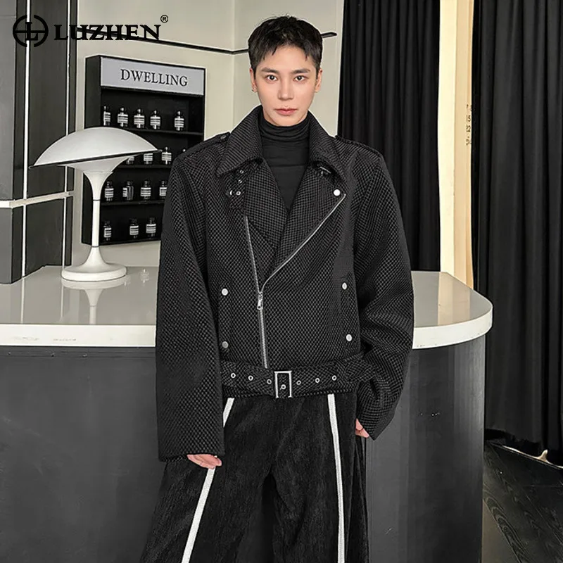 LUZHEN 2026 New Trendy Slant Zipper Placket Niche Design Belt Decorate Casual Jacket Men's Fashion Handsome Korean Coat JY9436