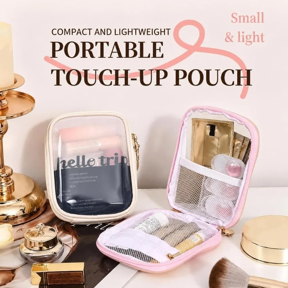Transparent Cosmetic Organizer Pouch Portable Travel Touch-Up Cosmetic Storage Bag Multi-Compartment Travel Cable Pouch