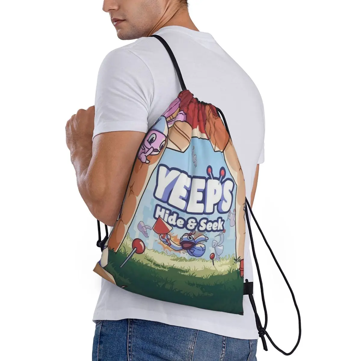 

Yeeps Hide And Seek Backpacks Casual Drawstring Bags Storage Bag Book Bags for Man Woman School