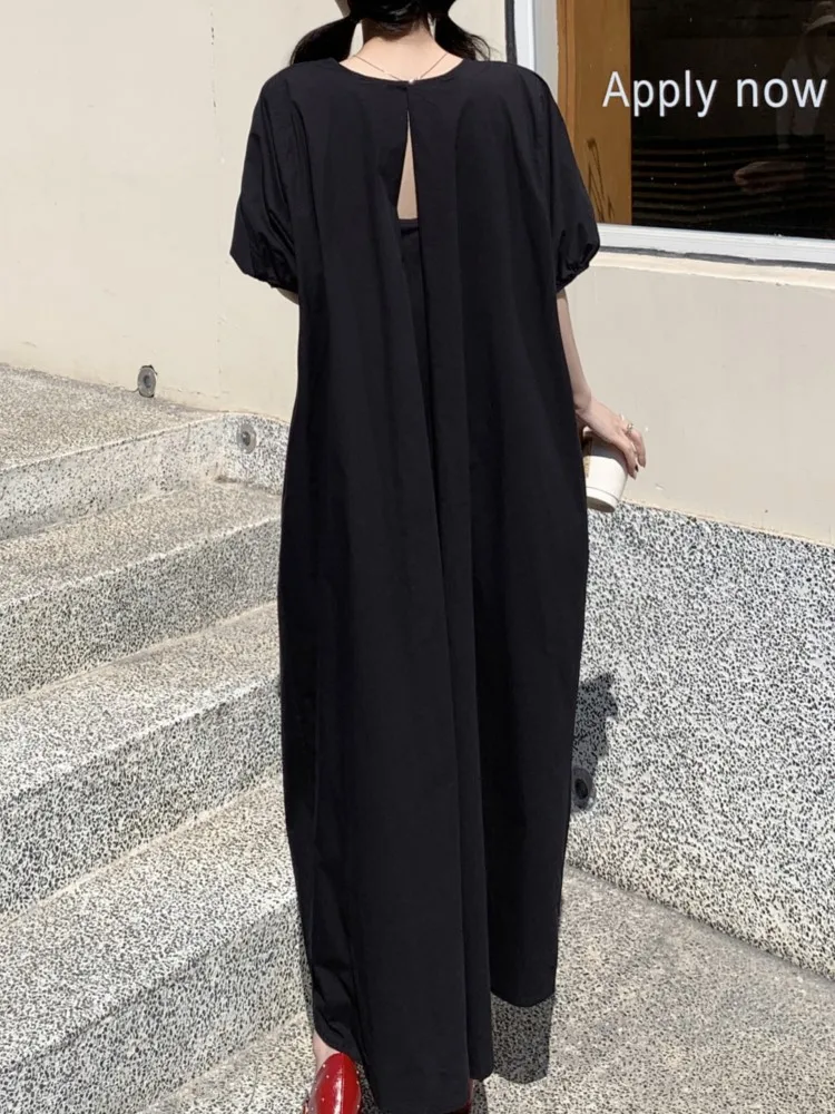 퍼프 슬리브 여름 빈티지 여성 드레스 새로운 높은 허리 솔리드 v 넥 캐주얼 루즈 a 라인 드레스 여성 vestidos