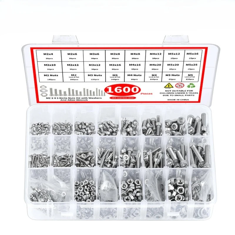 

1600PCS Nut and Bolt Combination Kit Stainless Steel 304 Hardware with Various Screws, Nuts, Bolts and Washers