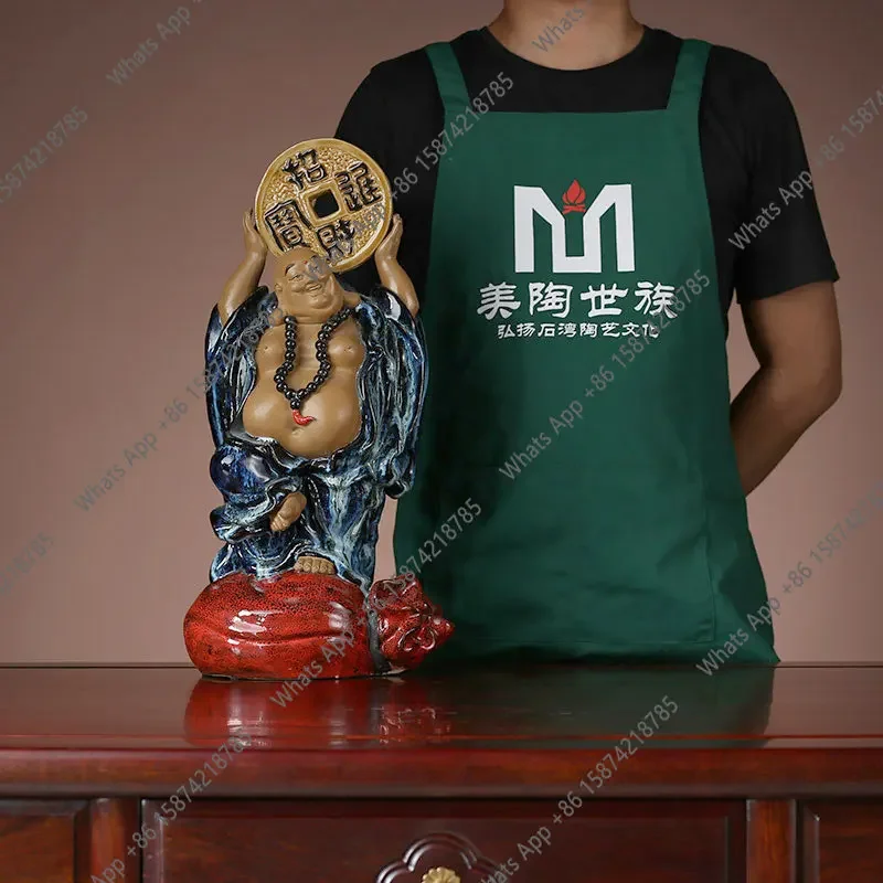 ZL Maitreya God of Wealth Buddha Statue Lucky Ornament Master Craft Boutique Home Door Living Room Decoration Shiwan Ceramic Dol