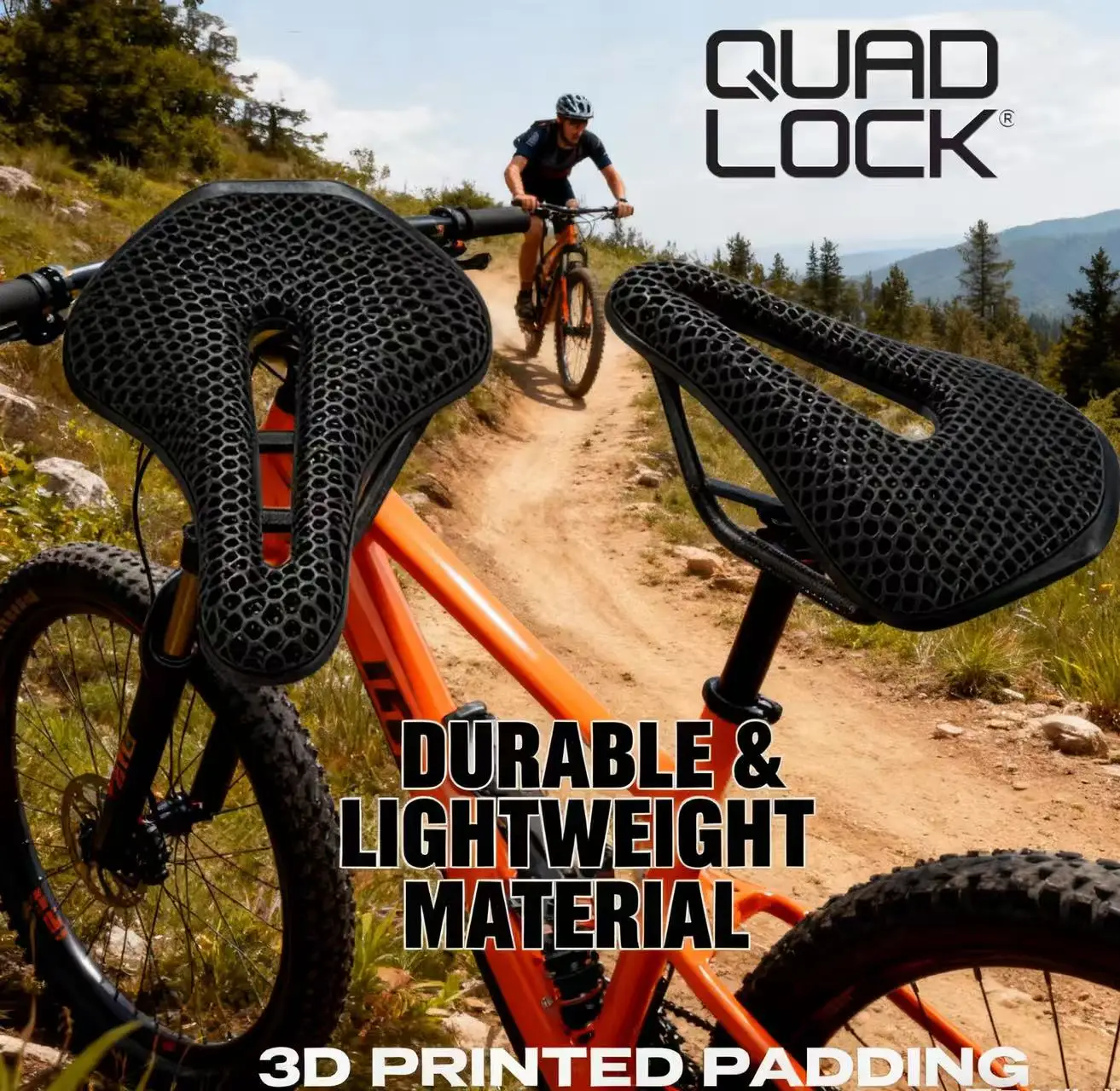 

QUAD LOCK Ultralight 3D-printed bike saddle, carbon fiber, MTB, gravel, road bike, cycling seat parts