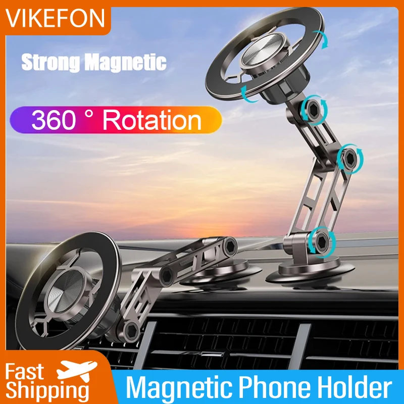 VIKEFON Universal 360° Rotation Magnetic Car Phone Holder Instrument desk support in Car For iPhone 15 14 13 12 Pro Max Samsung