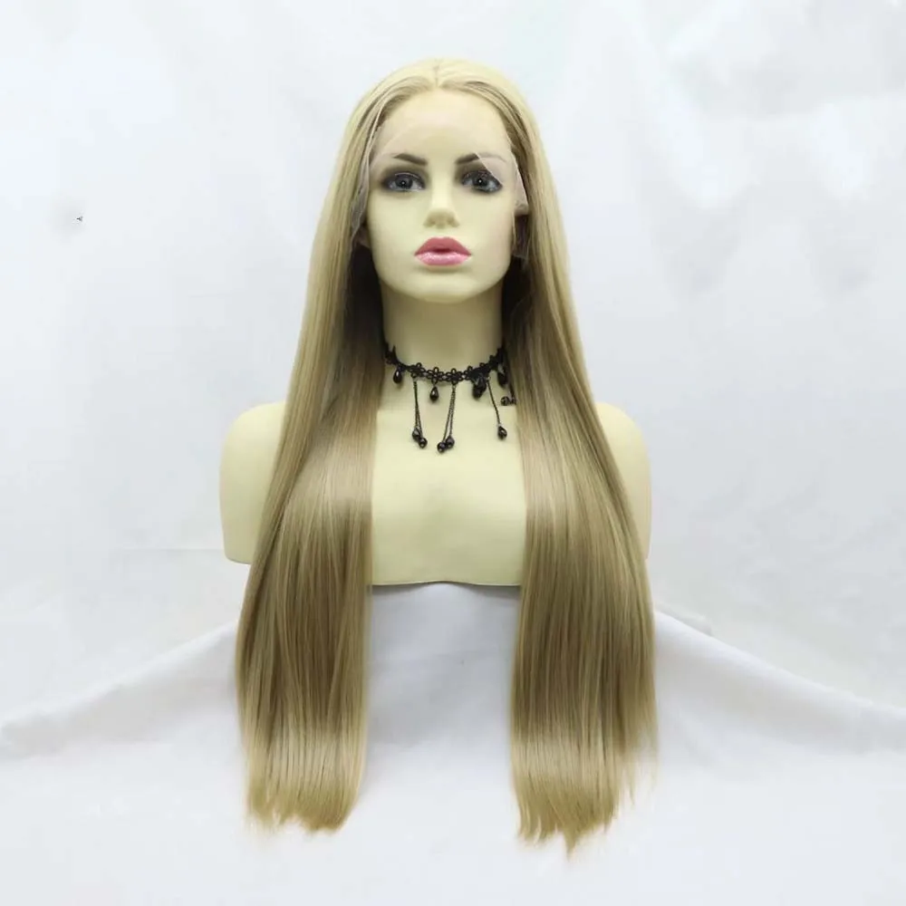 

Парики Сильвия, синтетические светлые парики спереди, длинные шелковистые прямые парики для женщин, термостойкие волокна, парики из волос