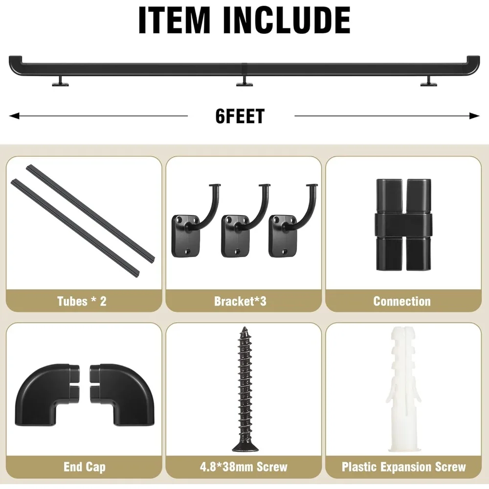 درابزين درج داخلي وخارجي معدني أسود مع إرجاع جدار للخطوات والسلالم #4