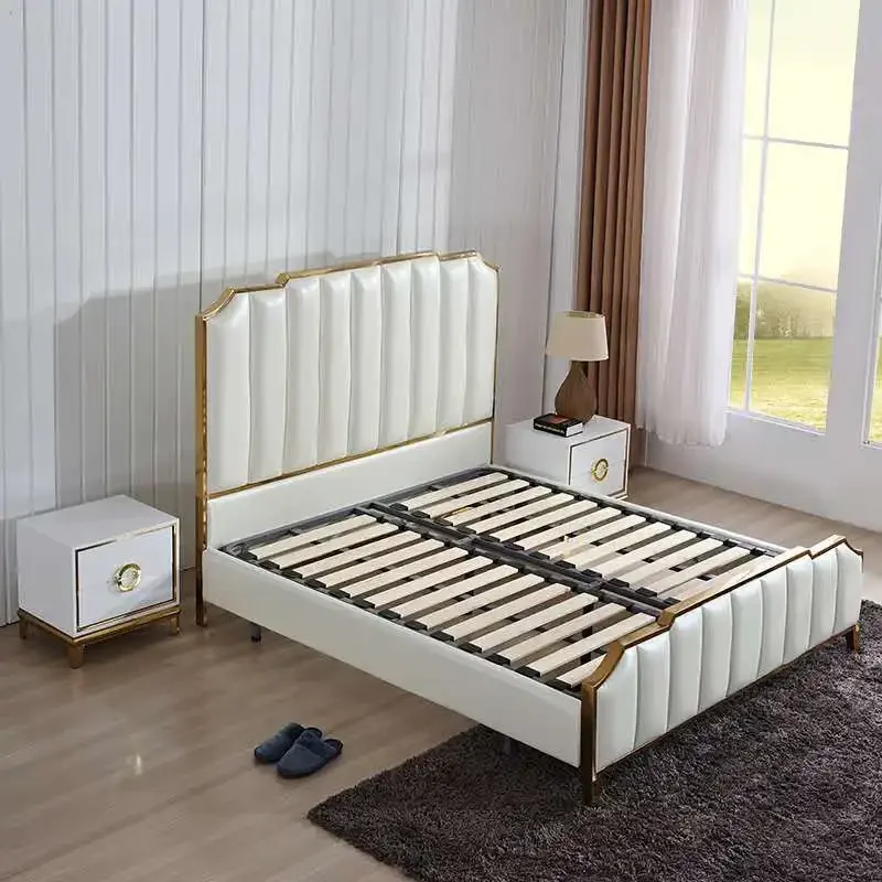 Modernes Luxus-Leder-Doppelbett mit Kopfteil-Schlafzimmer möbeln