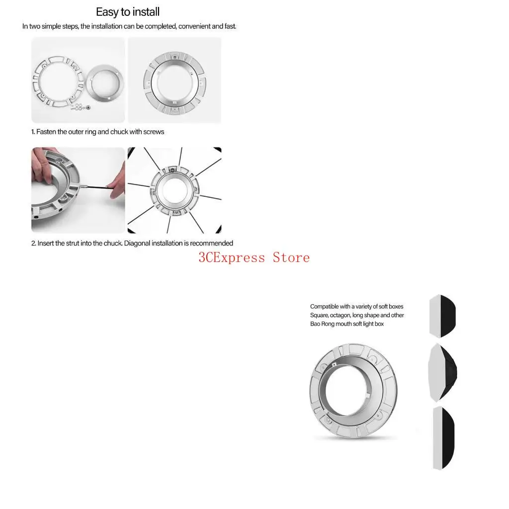  Durability Metal Bowen Mount Softbox Speedring Mount for Flash Studio Outdoor Photography Easy to Use Lightweight