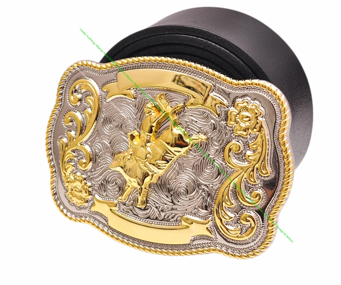 122*87mm Gold Silver Shinny Men's Texas Bull Ride Rodeo Big Long Huge Cowboy Cowgirl Western Leather Belt Buckle fit 40 mm strap